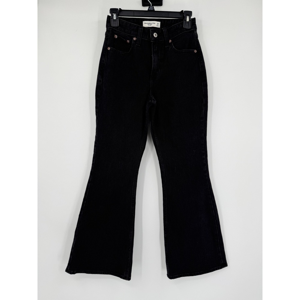 Abercrombie & Fitch Curve Love High Rise Flare Jeans Black 24 Short - Picture 2 of 9